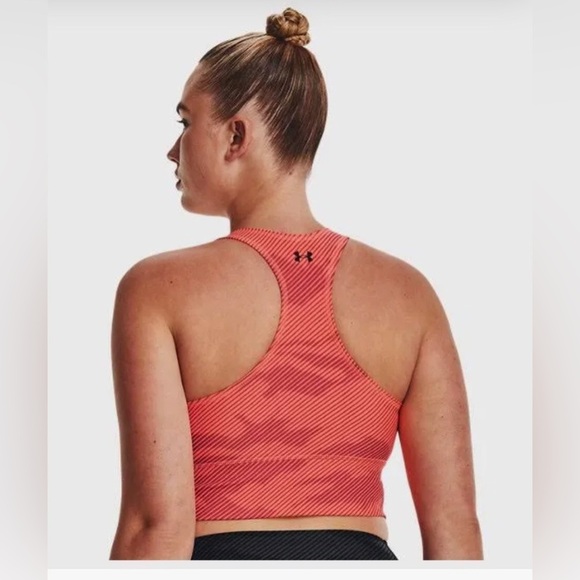 Under Armour Tangerine orange Project Rock Heat Gear Striped Sports Bra Sz L new - Picture 3 of 8
